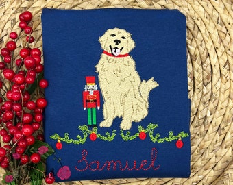 Embroidered Christmas Dog Shirt, Nutcracker Applique, Monogrammed