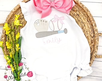 Baseball Outfit / Monogrammed Girl Baseball Outfit / Baseball Girl Outfit / Baby Baseball Outfit / Baseball Romper / Baseball Bubble /