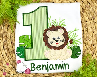 Safari First Birthday Shirt, Lion Applique, Jungle Theme