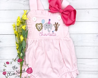 Zoo Girl Outfit, Monogrammed Girl Sunsuit, Zoo Birthday, Summer Girl Outfit, Safari Outfit, Embroidery, First Birthday, Personalized