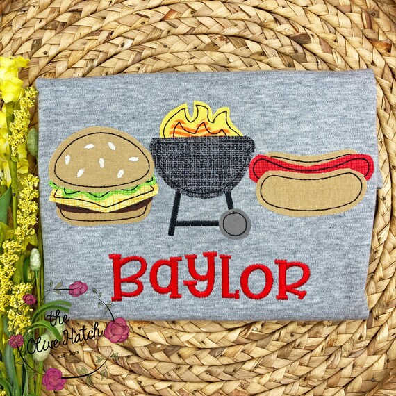 BBQ Shirt / Summer Boy Shirt / Cookout Shirt / Spring Boy Shirt / Picnic Shirt / Boy Applique Shirt / Tailgate Shirt / Football Shirt