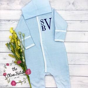 Baby Boy Coming Home outfit / Baby Boy Clothing / Monogrammed Footie / Personalized Baby Gift/ Monogrammed Sleeper/ Newborn Pictures /Pima
