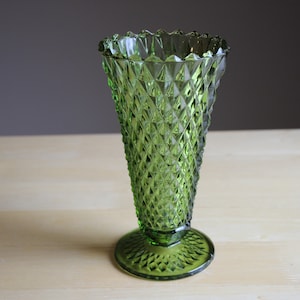 Vintage Indiana Glass Green Diamond Point Vase Pedestal