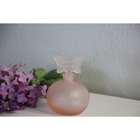 Vintage Perfume Bottle Frosted Glass Butterfly St… - image 2