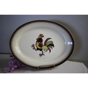 Vintage Metlox Red Rooster Oval Serving Platter Farmhouse Kitchen MCM USA
