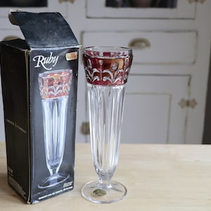 Vintage European Collection Ruby Crystal Vase with box Made in West Germany