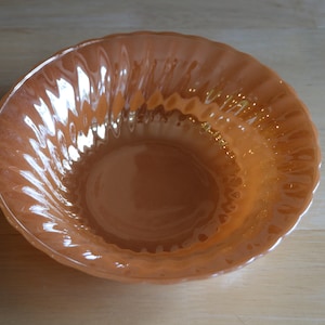 Vintage Fire King Peach Lustre Ware Serving Bowl Swirl Shell Pattern