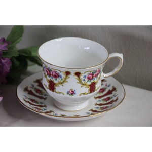 Vintage Ridgway Queen Anne Bone China Teacup Saucer Set Roses Made in England