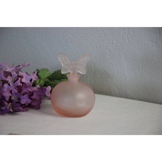 Vintage Perfume Bottle Frosted Glass Butterfly St… - image 1