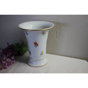 Vintage Meissen Trumpet Vase 7.5" White with Flowers Gold Accents