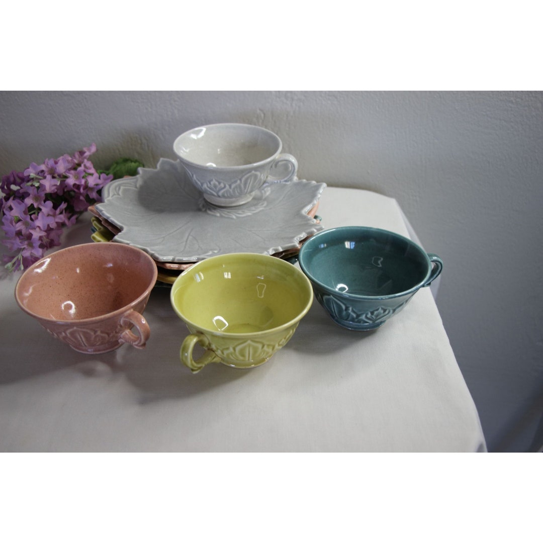Set of 4 Steubenville Leaf Snack Plate Cup Sets Etsy