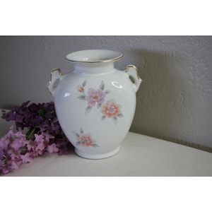 Vintage Japan Floral Flower Vase Urn Gold Accents