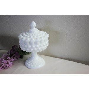 Vintage Fenton Large Hobnail Candy Nut Dish Milk Glass Compote