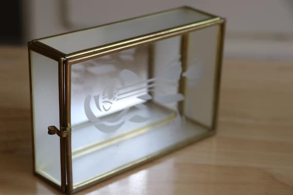 Vintage Brass Glass Rectangular Ring Trinket Dish… - image 2