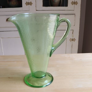 Vintage Green Crackle Glass Pitcher
