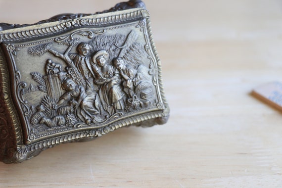 Vintage Trinket Jewelry Box Hinged Lid Cherubs Re… - image 2