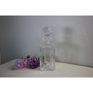 Vintage Signed Atlantis Genuine Crystal Square Whiskey Bourbon Decanter Miguel Faceted Stopper