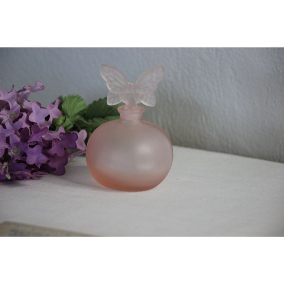 Vintage Perfume Bottle Frosted Glass Butterfly St… - image 3