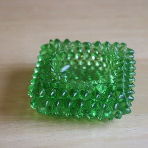 Vintage Fenton Square Green Hobnail Salt Cellar Dish