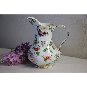 Vintage Royal Danube Flower Floral Pitcher Cabbage Roses Gold Trim