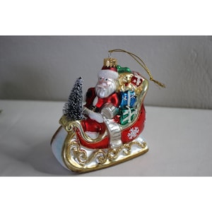 Vintage Glass Santa Sleigh Christmas Tree Holiday Ornament Decor