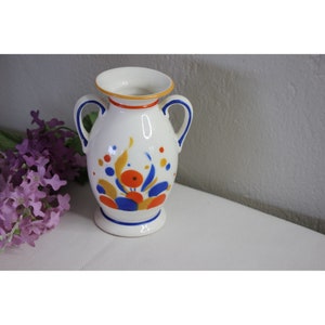 Vintage Czech Hand Painted Ceramic Bud Flower Vase Urn