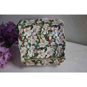 Vintage Royal Standard England Peach Tree Square Small Plate Dish Trinket Ring Jewelry Vanity