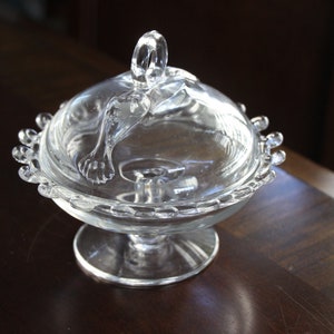 Vintage A H Heisey Clear Glass Lariat Pattern Covered Caramel Box Cheese Candy Nut Dish Elegant