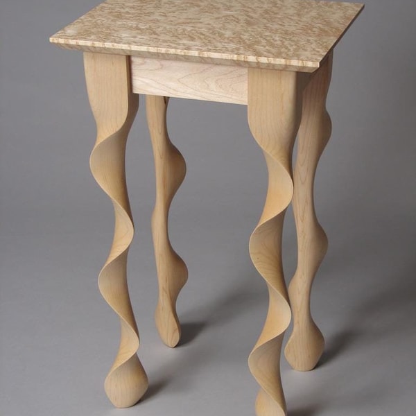 Hand Carved Sugar Maple End Table – Modern Wavy Leg Design