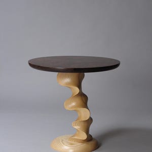 Round End Table - Walnut Burl Table Top with Carved Ash Base