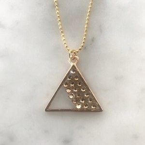 Art Deco Inspired Triangle Swarovski Crystal Necklace Minimalist Necklace Gold Finished Brass Resin Triangle One of Kind Necklace image 1