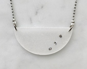 Half Circle Art Deco Inspired Necklace | Swarovski Crystals | Sterling Silver Finish | Resin Necklace | Half Circle Necklace