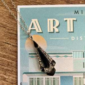 Sterling Silver Art Deco Pendant Necklace | Art Deco Necklace | Onyx | Marcasites | OOAK Necklace | Vintage Necklace
