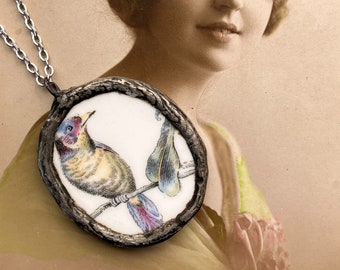 Beautiful Bird Pendant Necklace | Broken Ceramic Vintage Pendant Necklace | Broken Ceramic Pendant | Ceramic Pendant | Vintage Necklace
