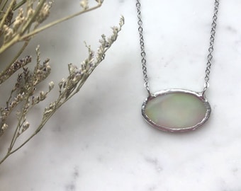 Iridescent Oval Stained Glass Necklace | Geometric Necklace | Oval Necklace | Stained Glass Necklace | Vintage Style