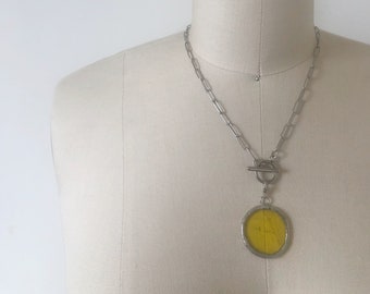 Yellow Glass Interchangeable Pendant Necklace | Glass Necklace | Stained Glass Pendant | Stained Glass Necklace | Interchangeable Pendants