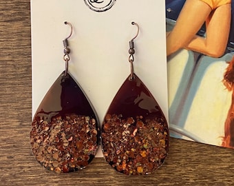 Brown Glitter Tear Drop Earrings | Brown Earrings | Glitter Earrings | Tear Drop Earrings | Vintage Style | Resin Earrings