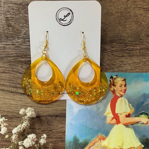 Yellow Glitter Tear Drop Earrings Yellow Earrings Glitter Earrings Tear Drop Earrings Vintage Style Resin Earrings image 1