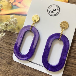 Pretty Purple Oval Earrings Purple and Gold Earrings LSU Tiger Earrings LSU Jewelry Mardi Gras Jewelry Mardi Gras Earrings image 3