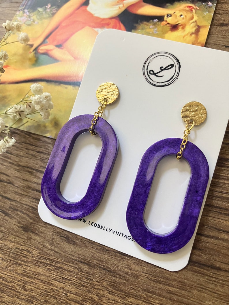 Pretty Purple Oval Earrings Purple and Gold Earrings LSU Tiger Earrings LSU Jewelry Mardi Gras Jewelry Mardi Gras Earrings image 3