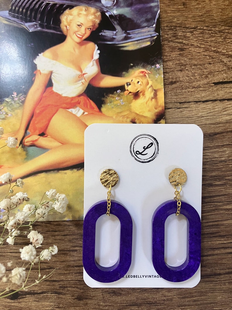 Pretty Purple Oval Earrings Purple and Gold Earrings LSU Tiger Earrings LSU Jewelry Mardi Gras Jewelry Mardi Gras Earrings image 2