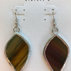 Fall Winter Leaf Stained Glass Earrings Stained Glass Jewelry Stained Glass Glass Earrings image 4