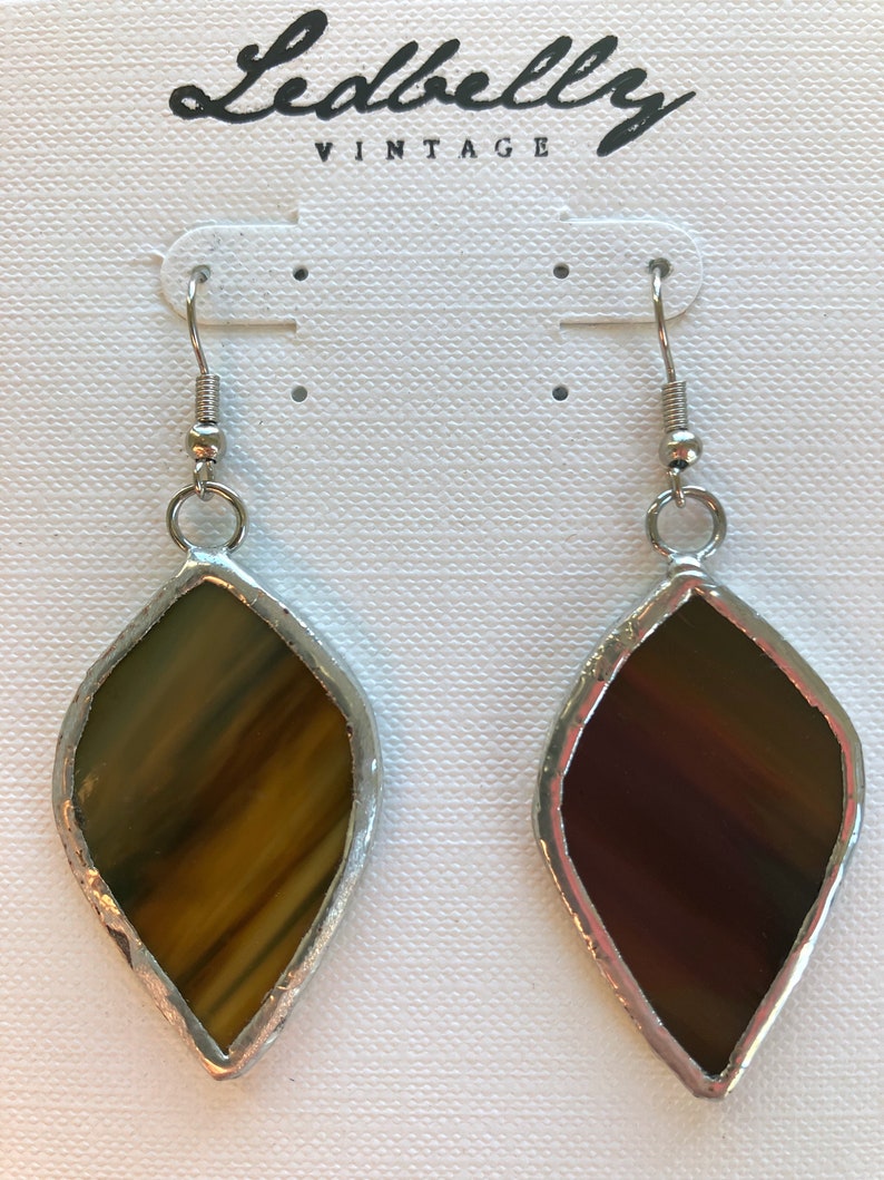 Fall Winter Leaf Stained Glass Earrings Stained Glass Jewelry Stained Glass Glass Earrings image 4