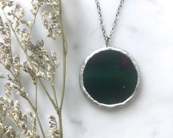 Black Iridescent Stained Glass Pendant Necklace | Stained Glass Jewelry | Stained Glass | Geometric Necklace | Minimalist Necklace