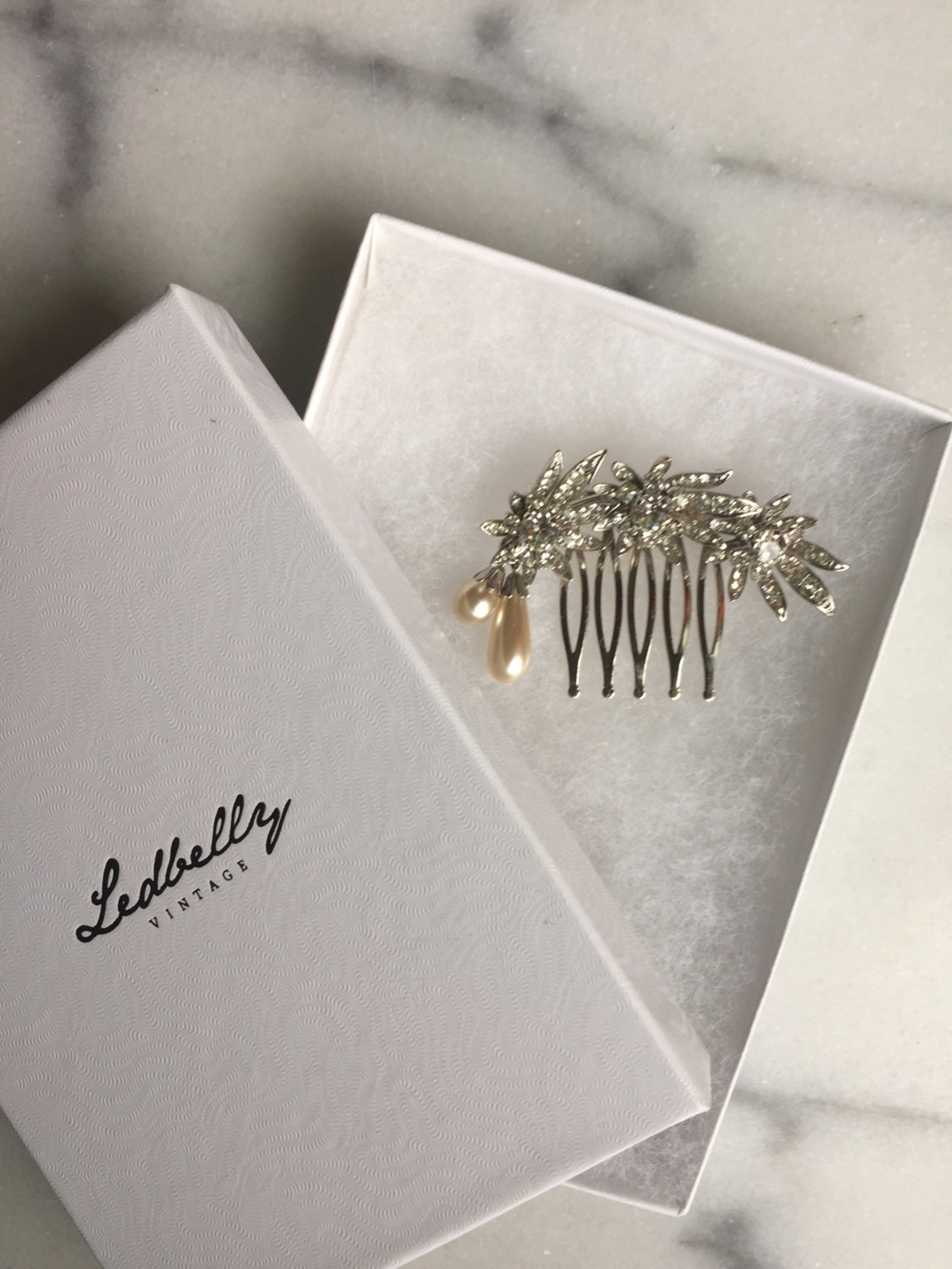 Rhinestone Vintage Brooch Hair Comb Bridal Comb Faux Pearls Floral ...