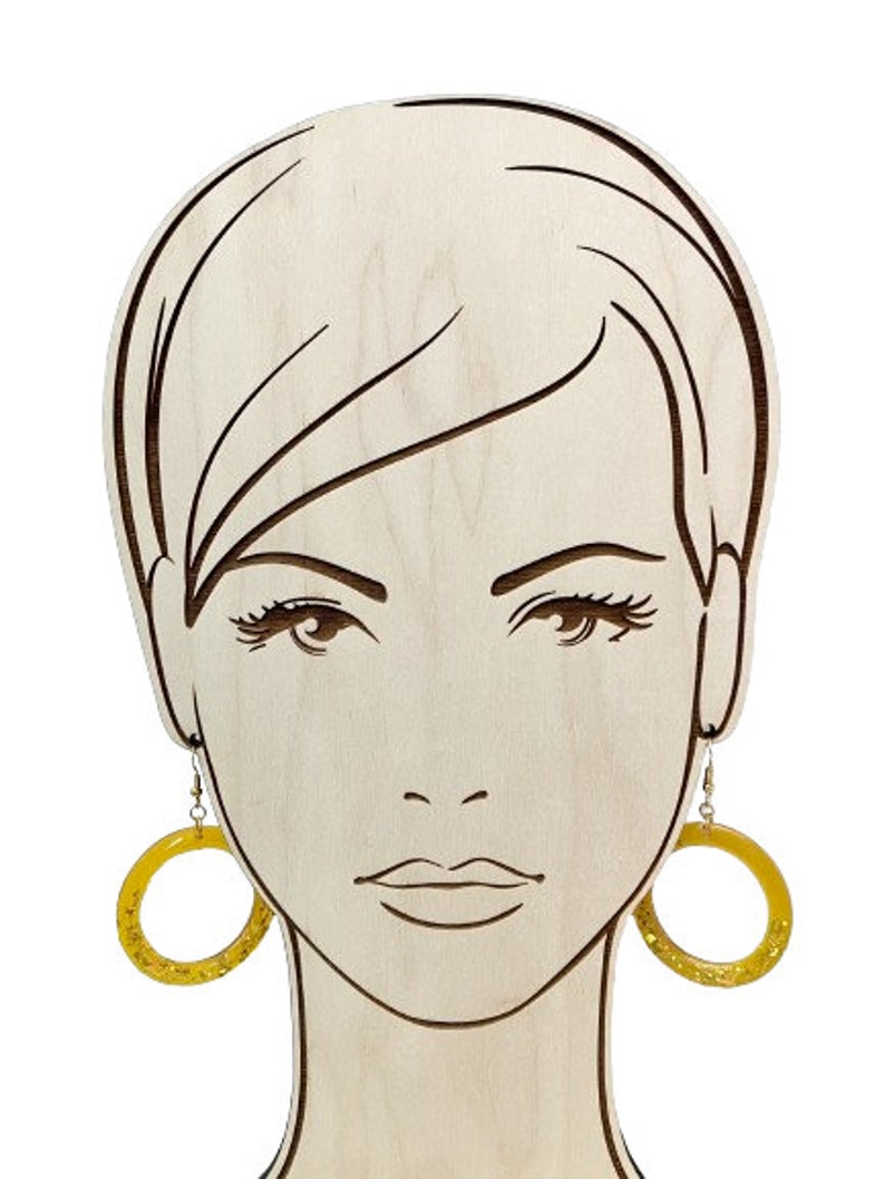 Yellow Glitter Hoop Earrings Yellow Earrings Glitter Earrings Hoop Earrings Vintage Style Resin Earrings image 6
