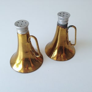 Vintage Brass Horn Salt and Pepper Shakers | Vintage Serving | Vintage Home Decor | Vintage Kitchenware