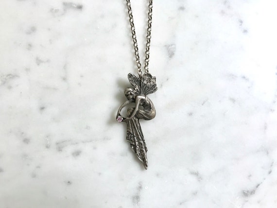Art Nouveau Sterling Silver Fairy Necklace | Art N