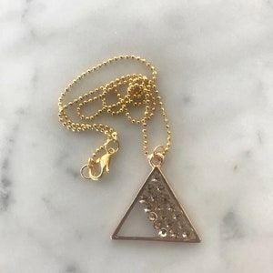 Art Deco Inspired Triangle Swarovski Crystal Necklace Minimalist Necklace Gold Finished Brass Resin Triangle One of Kind Necklace image 2