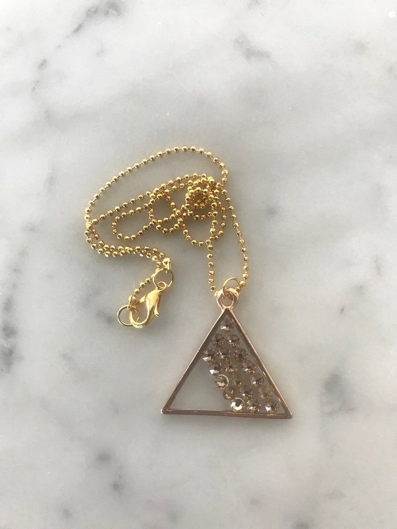 Art Deco Inspired Triangle Swarovski Crystal Necklace Minimalist Necklace Gold Finished Brass Resin Triangle One of Kind Necklace image 2